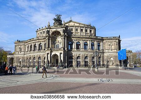 Stock Photo - "Theaterplatz square with Semperoper opera house, historic centre, Dresden, Saxony, Germany, Europe". Fotosearch