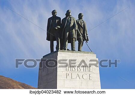 "This Is The Place Monument commemorates the arrival of the Mormon pioneers in the Salt Lake Valley of Utah in July of 1847, near Old Deseret Village, Salt Lake City, Utah, USA" View Large Photo Image Stock Image - "This Is The Place Monument commemorates the arrival of the Mormon pioneers in the Salt Lake Valley of Utah in July of 1847, near Old Deseret Village, Salt Lake City, Utah, USA". Fotosearch