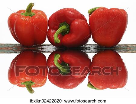 "Three red capsicums, with reflection" View Large Photo Image Stock Image - "Three red capsicums, with reflection". Fotosearch