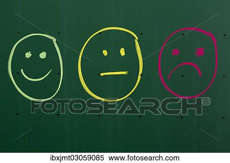 "Three smiley faces drawn with chalk on a blackboard, Germany, Europe" View Large Photo Image Stock Photography - "Three smiley faces drawn with chalk on a blackboard, Germany, Europe". Fotosearch