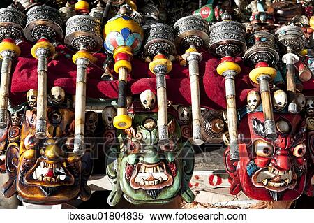 "Tibetan Buddhism, colorful Tibetan masks, prayer wheels, souvenirs, Lhasa, Himalaya Range, central Tibet, Ue-Tsang, Tibet Autonomous Region, People's Republic of China, Asia" View Large Photo Image Stock Photography - "Tibetan Buddhism, colorful Tibetan masks, prayer wheels, souvenirs, Lhasa, Himalaya Range, central Tibet, Ue-Tsang, Tibet Autonomous Region, People's Republic of China, Asia". Fotosearch