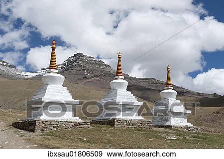 "Tibetan Buddhism, Gyangdrak Gompa monastery, three white stupas, region around Mount Kailash, Ngari Prefecture, Gangdise Mountains, Trans-Himalaya mountain range, Himalayas, west Tibet, Tibet Autonomous Region, People's Republic of China, Asia" View Large Photo Image Stock Photo - "Tibetan Buddhism, Gyangdrak Gompa monastery, three white stupas, region around Mount Kailash, Ngari Prefecture, Gangdise Mountains, Trans-Himalaya mountain range, Himalayas, west Tibet, Tibet Autonomous Region, People's Republic of China, Asia". Fotosearch