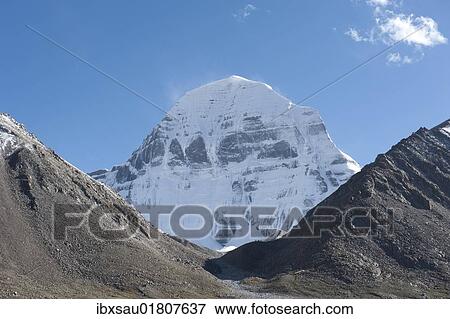 Stock Photo - "Tibetan Buddhism, snow-capped sacred Mount Kailash, north side, Gang Rinpoche, pilgrimage route, Kora, Ngari, Gang Tise-Mountains, Trans-Himalaya, Himalayan, West Tibet, Tibet Autonomous Region, People's Republic of China, Asia". Fotosearch