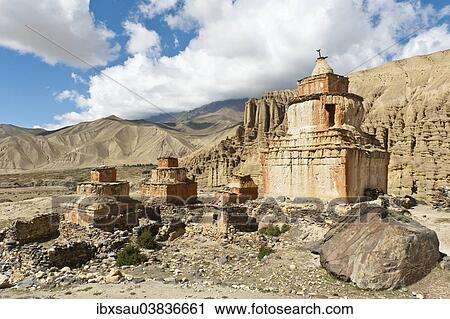 "Tibetan Buddhism, weathered stupa in eroded landscape, Ghami, Upper Mustang, Nepal, Asia" View Large Photo Image Stock Image - "Tibetan Buddhism, weathered stupa in eroded landscape, Ghami, Upper Mustang, Nepal, Asia". Fotosearch