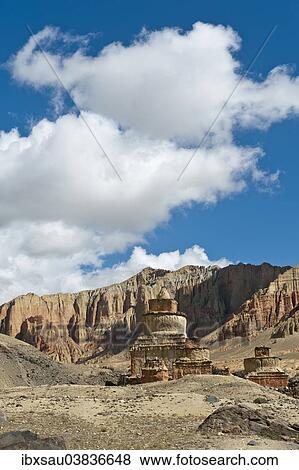 "Tibetan Buddhism, weathered stupa in eroded landscape, Ghami, Upper Mustang, Nepal, Asia" View Large Photo Image Stock Photo - "Tibetan Buddhism, weathered stupa in eroded landscape, Ghami, Upper Mustang, Nepal, Asia". Fotosearch