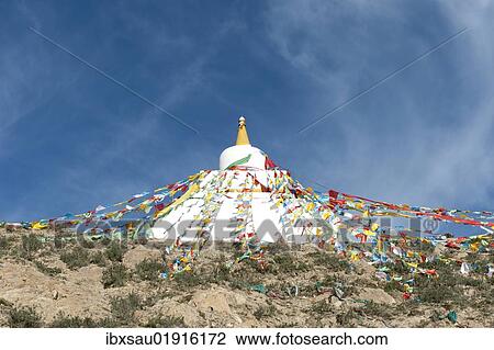 "Tibetan Buddhism, white stupa with colorful prayer flags against a blue sky, Hepo Ri above Samye Monastery, Himalaya Range, Central Tibet, Ue-Tsang, Tibet Autonomous Region, People's Republic of China, Asia" View Large Photo Image Stock Image - "Tibetan Buddhism, white stupa with colorful prayer flags against a blue sky, Hepo Ri above Samye Monastery, Himalaya Range, Central Tibet, Ue-Tsang, Tibet Autonomous Region, People's Republic of China, Asia". Fotosearch
