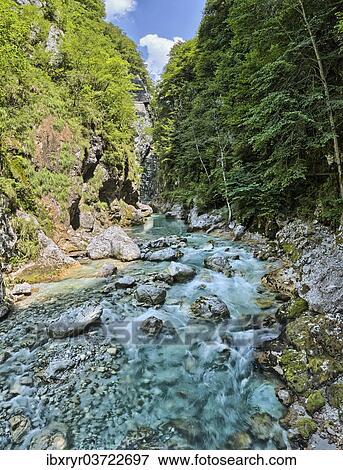 Stock Photo - "Tolmin Gorge, Emerald Route, Nationalpark Triglav, Region Primorska, Slowenien, Tolmin, Goriska, Slovenia, Europe". Fotosearch