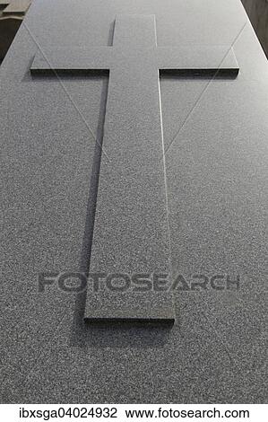 Stock Image - "Tomb with cross, Pere Lachaise Cemetery, Paris, France, Europe". Fotosearch