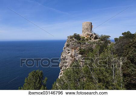 "Torre de Ses Animes tower or Torre des Verger, watchtower, near Banyalbufar, Majorca, Balearic Islands, Spain, Europe" View Large Photo Image Stock Photograph - "Torre de Ses Animes tower or Torre des Verger, watchtower, near Banyalbufar, Majorca, Balearic Islands, Spain, Europe". Fotosearch