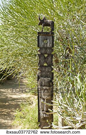 Stock Image - "Totem carved from wood, arboretum of Tulear or Toliara, Madagascar, Africa". Fotosearch