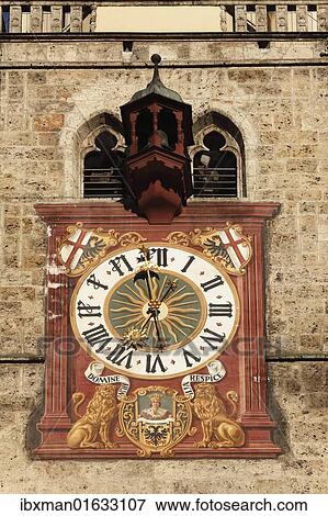"Tower clock on the steeple of St. Martin, Memmingen, Unterallgaeu, Allgaeu region, Schwaben, Bavaria, Germany, Europe" View Large Photo Image Stock Photo - "Tower clock on the steeple of St. Martin, Memmingen, Unterallgaeu, Allgaeu region, Schwaben, Bavaria, Germany, Europe". Fotosearch