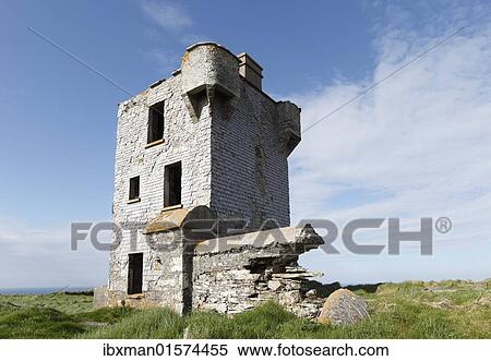 Stock Photography - "Tower ruin on Brow Head, Mizen Head Peninsula, West Cork, Republic of Ireland, British Isles, Europe". Fotosearch