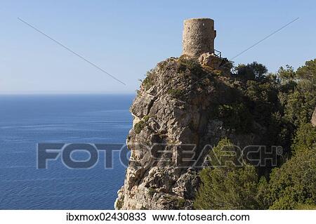 "Tower Torre de Ses Animes near Banyalbufar, Serra de Tramuntana, Northwestern Coast, Mallorca, Balearic Islands, Mediterranean Sea, Spain, Europe" View Large Photo Image Stock Image - "Tower Torre de Ses Animes near Banyalbufar, Serra de Tramuntana, Northwestern Coast, Mallorca, Balearic Islands, Mediterranean Sea, Spain, Europe". Fotosearch