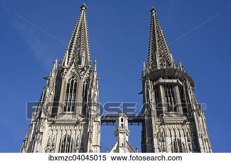"Towers, completed by 1859-1869, Gothic Regensburg Cathedral, Regensburg, Oberpfanz, Bavaria, Germany, Europe" View Large Photo Image Stock Photography - "Towers, completed by 1859-1869, Gothic Regensburg Cathedral, Regensburg, Oberpfanz, Bavaria, Germany, Europe". Fotosearch