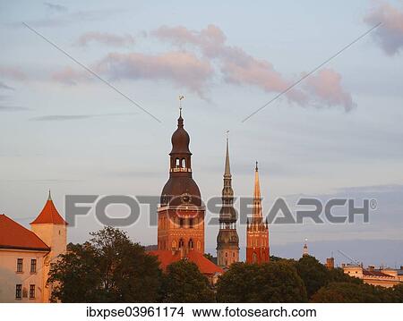 "Towers of the Riga Castle, Riga Cathedral, St. Peter's Church, from the Vansu-Brucke oder Vansu Tilts, Riga, Latvia, Europe" View Large Photo Image Picture - "Towers of the Riga Castle, Riga Cathedral, St. Peter's Church, from the Vansu-Brucke oder Vansu Tilts, Riga, Latvia, Europe". Fotosearch