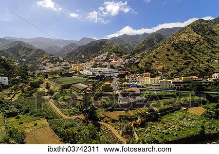 "Town of Vallehermoso, from the Mirador Almendrillo, Vallehermoso, La Gomera, Canary Islands, Spain, Europe" View Large Photo Image Stock Image - "Town of Vallehermoso, from the Mirador Almendrillo, Vallehermoso, La Gomera, Canary Islands, Spain, Europe". Fotosearch