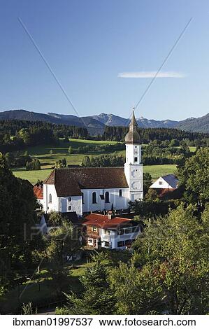 "Town view with parish church of St. George, Bad Bayersoien, Pfaffenwinkel, Upper Bavaria, Bavaria, Germany, Europe, PublicGround, Europe" View Large Photo Image Stock Photo - "Town view with parish church of St. George, Bad Bayersoien, Pfaffenwinkel, Upper Bavaria, Bavaria, Germany, Europe, PublicGround, Europe". Fotosearch