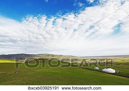 Stock Image - "Townscape of Kharkhorin, southern steppe, Ovorkhangai Province, Mongolia, Asia". Fotosearch