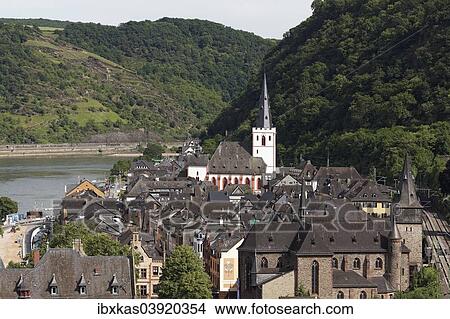 Picture - "Townscape of St. Goar am Rhein, Unesco World Heritage Upper Middle Rhine Valley, Rhineland-Palatinate, Germany, Europe". Fotosearch