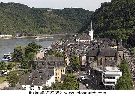 Stock Image - "Townscape of St. Goar am Rhein, Unesco World Heritage Upper Middle Rhine Valley, Rhineland-Palatinate, Germany, Europe". Fotosearch