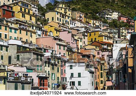 Picture - "Townscape, UNESCO World Heritage Site, Riomaggiore, Cinque Terre, Liguria, Italy, Europe". Fotosearch