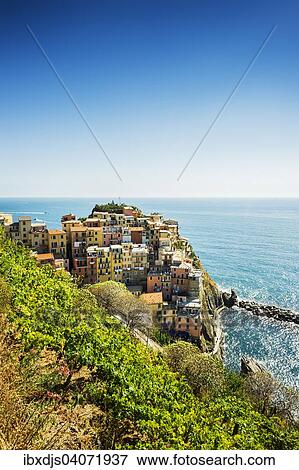 Stock Photo - "Townscape, UNESCO World Heritage Site, Manarola, Cinque Terre, Liguria, Italy, Europe". Fotosearch