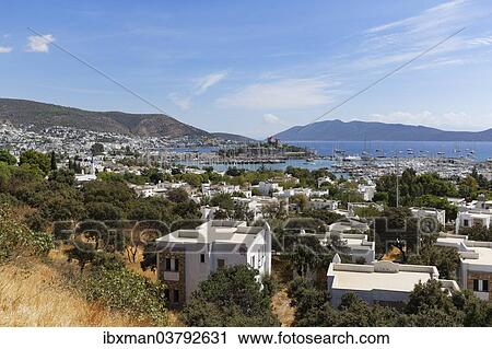 Stock Image - "Townscape with Bodrum Castle, Bodrum, Mugla, Aegean Region, Turkey Province". Fotosearch