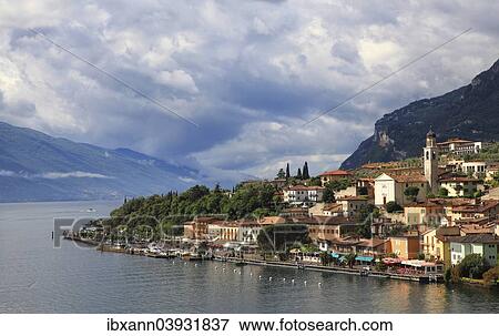 Stock Photo - "Townscape with Lake Garda, Limone sul Garda, Lombardy, Italy, Europe". Fotosearch