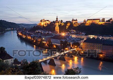 "Townscape with Salzach river, at night, Burghausen, Upper Bavaria, Bavaria, Germany, Europe" View Large Photo Image Stock Image - "Townscape with Salzach river, at night, Burghausen, Upper Bavaria, Bavaria, Germany, Europe". Fotosearch
