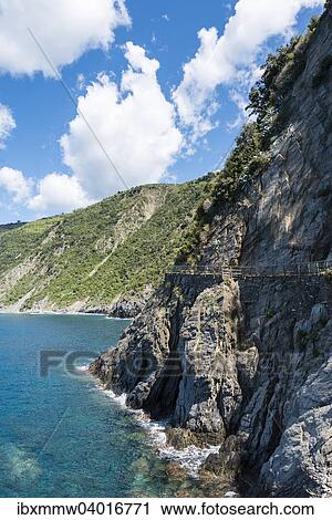 Stock Image - "Track along cliffs, Via dell 'Amore, Way of Love, Cinque Terre, Liguria, Italy, Europe". Fotosearch