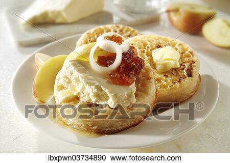 Traditional English crumpets and Wensleydale cheese with chutney View Large Photo Image Stock Image - Traditional English crumpets and Wensleydale cheese with chutney. Fotosearch