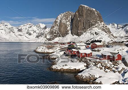 "Traditional red wooden Rorbu houses, Reine, Moskenesoy, Lofoten, Norway, Europe" View Large Photo Image Stock Photograph - "Traditional red wooden Rorbu houses, Reine, Moskenesoy, Lofoten, Norway, Europe". Fotosearch