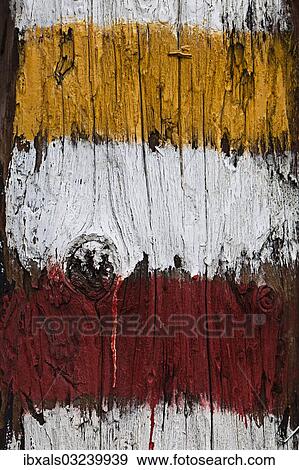 Trail marker painted on a tree trunk View Large Photo Image Stock Photo - Trail marker painted on a tree trunk. Fotosearch