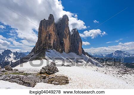 "Tre Cime di Lavaredo or Drei Zinnen, view from mountain pass Paternsattel or Forcella di Lavaredo, Sexten Dolomites, Sesto Dolomites, South Tyrol, Italy, Europe" View Large Photo Image Stock Photo - "Tre Cime di Lavaredo or Drei Zinnen, view from mountain pass Paternsattel or Forcella di Lavaredo, Sexten Dolomites, Sesto Dolomites, South Tyrol, Italy, Europe". Fotosearch
