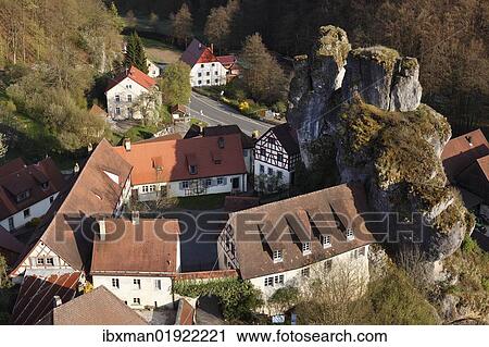 Stock Image - "Tuechersfeld, Puettlachtal valley, Pottenstein, Little Switzerland, Upper Franconia, Franconia, Bavaria, Germany, Europe". Fotosearch