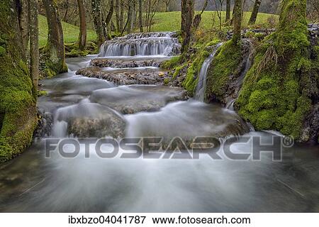 Stock Photo - "Tufa formations, stream in the Swabian Jura Biosphere Reserve, Baden-Wurttemberg, Germany, Europe". Fotosearch