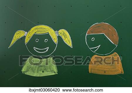 "Two children drawn with chalk on a blackboard, learning method for partner work, Germany, Europe" View Large Photo Image Stock Image - "Two children drawn with chalk on a blackboard, learning method for partner work, Germany, Europe". Fotosearch