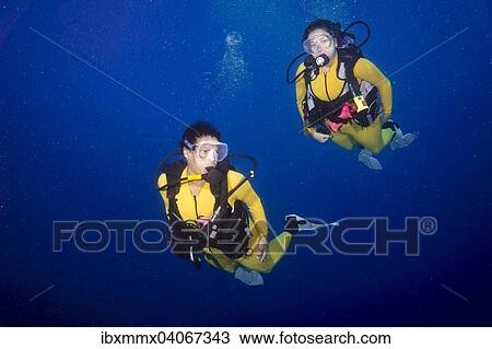 "Two divers in open water, Palau, Oceania" View Large Photo Image Stock Image - "Two divers in open water, Palau, Oceania". Fotosearch
