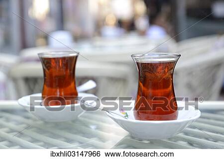 Stock Photograph - "Two glasses of tea, Istanbul, European side, Istanbul Province, Turkey, European side, Europe". Fotosearch