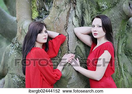 Two sisters in front of an old tree View Large Photo Image Stock Image - Two sisters in front of an old tree. Fotosearch