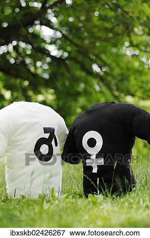 Two T-shirts with the symbols of Mars and Venus on a meadow View Large Photo Image Stock Photo - Two T-shirts with the symbols of Mars and Venus on a meadow. Fotosearch
