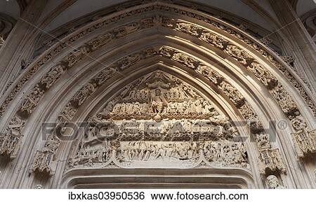 Tympanum On The Portal The Church Of Saint Maclou Flamboyant Style Of Gothic Architecture Rouen Seine Maritime Upper Normandy France Europe Stock Photograph Ibxkas Fotosearch