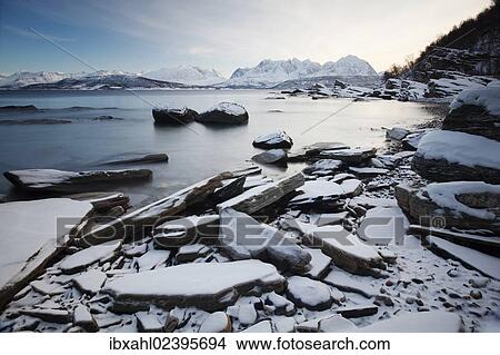 Picture - "Ullsfjord near Oldervik in winter, Tromso, Norway, Europe". Fotosearch