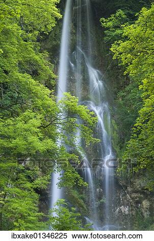 Stock Photography - "Uracher Wasserfall waterfall, Swabian Alb, Baden-Wuerttemberg, Germany, Europe". Fotosearch