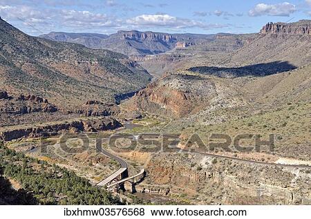 "Valley of the Salt River Canyon and Highway 60 with bridges, Carrizo, Arizona, United States, North America" View Large Photo Image Stock Photo - "Valley of the Salt River Canyon and Highway 60 with bridges, Carrizo, Arizona, United States, North America". Fotosearch