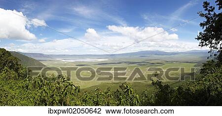 Stock Image - "Vantage point, panorama, Ngorongoro Crater, volcano, Ngorongoro Conservation Area, Tanzania, Africa". Fotosearch