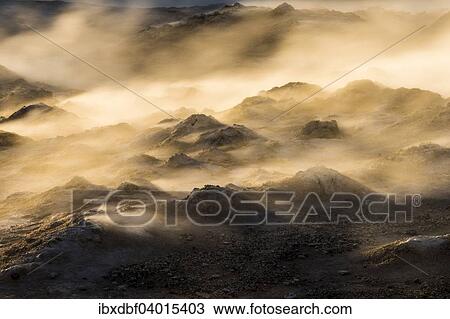 "Vapor illuminated in the setting sun, on the summit of the Namafjall mountain, high-temperature geothermal area of Hverarond or Hverir, Myvatn area, Norourland eystra, Iceland, Europe" View Large Photo Image Stock Image - "Vapor illuminated in the setting sun, on the summit of the Namafjall mountain, high-temperature geothermal area of Hverarond or Hverir, Myvatn area, Norourland eystra, Iceland, Europe". Fotosearch