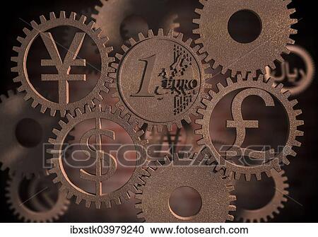 "Various currency symbols, cog wheels, illustration" View Large Photo Image Stock Image - "Various currency symbols, cog wheels, illustration". Fotosearch