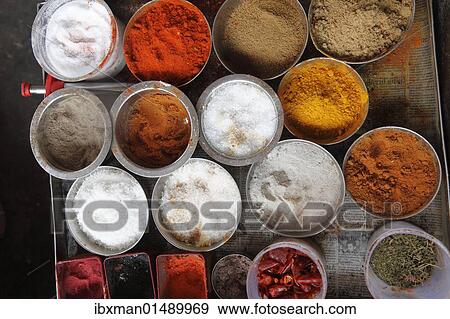 "Various spices in the kitchen of a restaurant, Udumalaipettai, Tamil Nadu, Tamilnadu, South India, India, South Asia, Asia" View Large Photo Image Stock Photo - "Various spices in the kitchen of a restaurant, Udumalaipettai, Tamil Nadu, Tamilnadu, South India, India, South Asia, Asia". Fotosearch