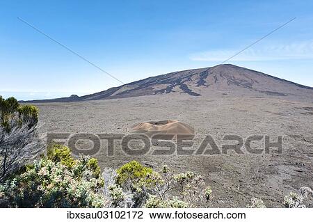 "Vegetation in front of Formica Leo, a small ash crater in front of the Piton de la Fournaise volcano, seen from the Pas de Bellecombe mountain pass, Pas de Bellecombe, La Reunion, Reunion, France, Africa" View Large Photo Image Stock Image - "Vegetation in front of Formica Leo, a small ash crater in front of the Piton de la Fournaise volcano, seen from the Pas de Bellecombe mountain pass, Pas de Bellecombe, La Reunion, Reunion, France, Africa". Fotosearch